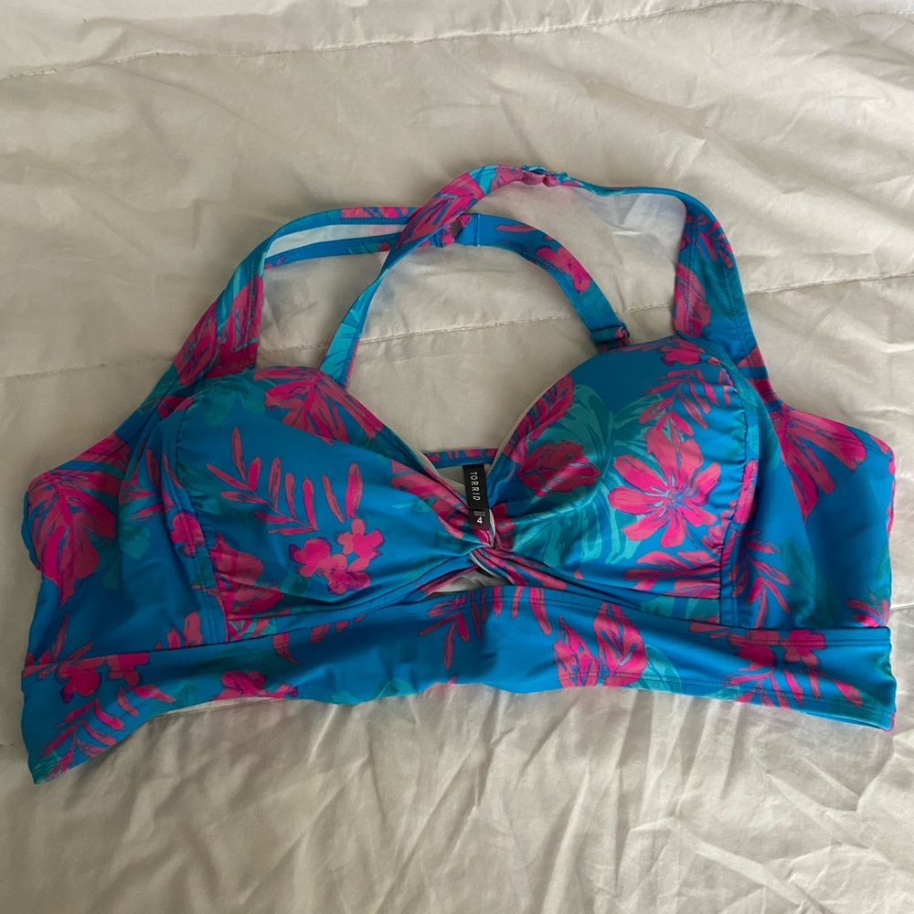 Torrid Blue and Pink Floral Bikini Top